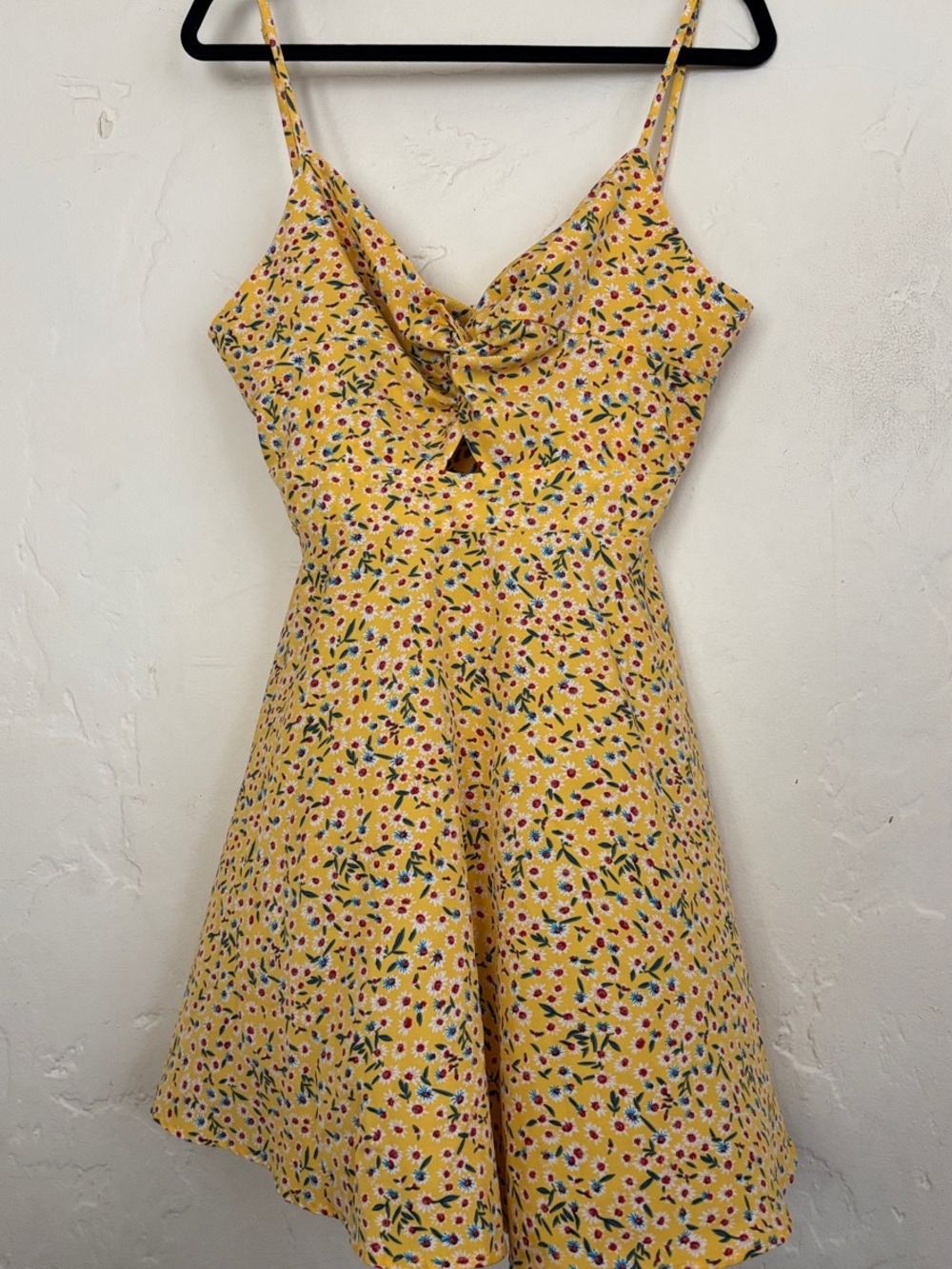 Yellow Floral Tie-Front Spaghetti Strap Sundress